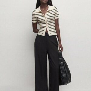 Apricot Casual Women's Lapel Striped Button Knitted Sweater
